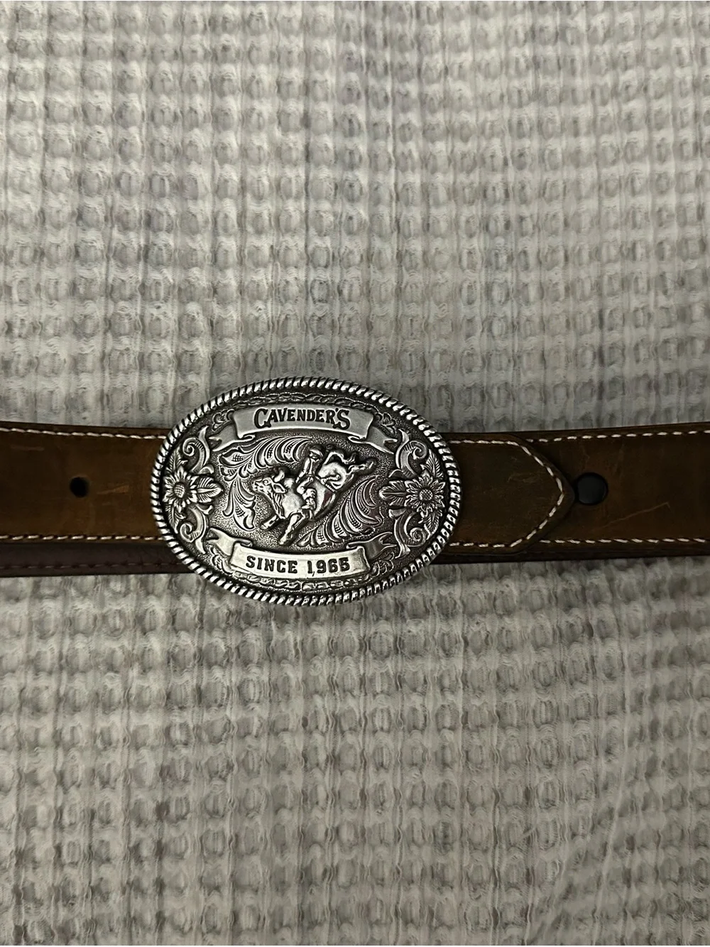 Cavender's Brown Kids Leather Belt with Decorative Silver Buckle